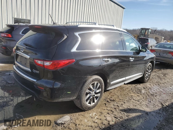 2014 Infiniti QX60 with VIN 5N1AL0MM2EC533316, listed as a Copart auction lot 43734075 with 124,280 mi miles and Salvage Title. Bid and sale history available at DreamBid. Image 3.