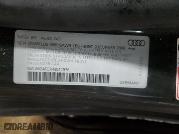 2015 Audi S7 z VIN WAUW2AFC7FN042976, wystawiony jako Copart lot #81947784 z przebiegiem 48 238 mil mil oraz Szkoda całkowita • Salvage title. Historia ofert i sprzedaży dostępna na DreamBid. Obrazek 12.