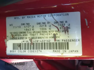 2011 Mazda 3 s Sport with VIN JM1BL1K62B1422162, listed as a IAAI auction lot 41850351 with 234,103 mi miles. Bid and sale history available at carsss.com. Image 9.
