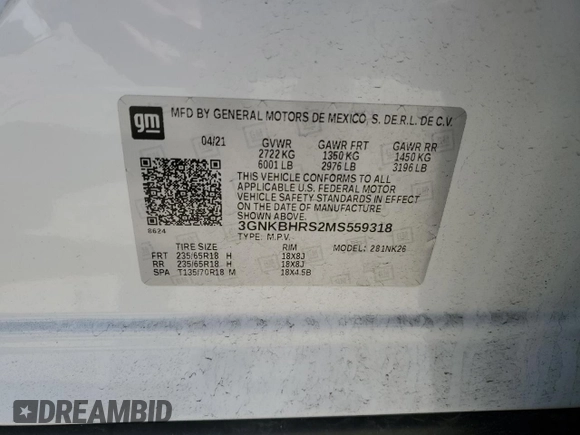 2021 Chevrolet Blazer LT с VIN 3GNKBHRS2MS559318, выставлен на аукционе Copart как лот 57473185 с пробегом 65 330 миль миль и Списание • Salvage title. История ставок и продаж доступна на DreamBid. Изображение 13.