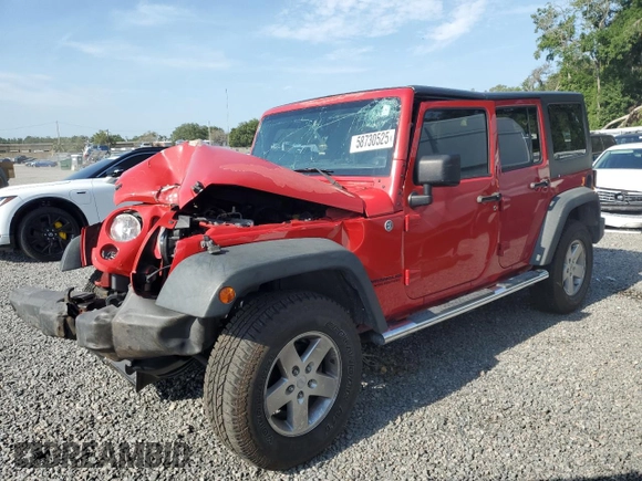 2013 Jeep Wrangler Unlimited Sport z VIN 1C4BJWDG1DL694556, wystawiony jako Copart lot #58730525 z przebiegiem Nie podano mil oraz Szkoda całkowita • Salvage title. Historia ofert i sprzedaży dostępna na DreamBid. Obrazek 1.