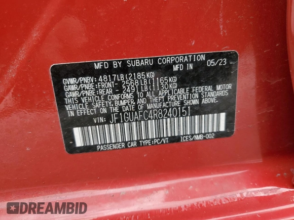 2024 Subaru Impreza Sport with VIN JF1GUAFC4R8240151, listed as a Copart auction lot 76044224 with 6,294 mi miles and Salvage Title. Bid and sale history available at carsss.com. Image 13.