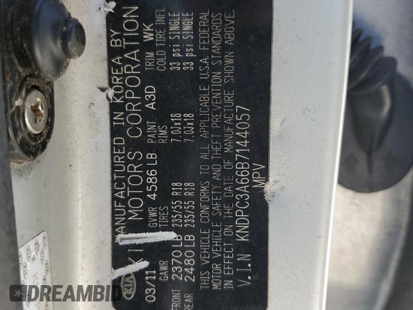 2011 Kia Sportage SX with VIN KNDPC3A66B7144057, listed as a Copart auction lot 47417265 with 216,939 mi miles and Salvage title. Bid and sale history available at DreamBid. Image 14.