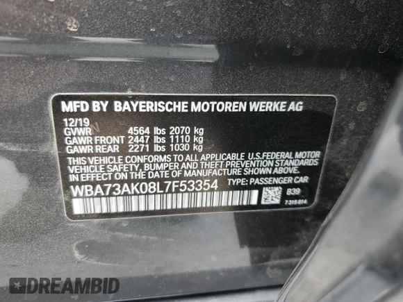2020 BMW 2 Series 228i xDrive with VIN WBA73AK08L7F53354, listed as a Copart auction lot 50520955 with 40,365 mi miles and Salvage Title. Bid and sale history available at carsss.com. Image 12.