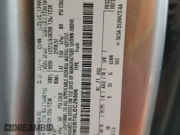 2020 Ford F-350 XL with VIN 1FT8W3BT0LEC29506, listed as a Copart auction lot 47703575 with Not provided miles and Salvage title. Bid and sale history available at DreamBid. Image 13.