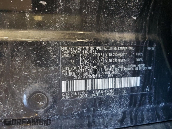 2022 Toyota RAV4 LE with VIN 2T3F1RFV9NW301142, listed as a Copart auction lot 48855475 with 45,284 mi miles and Salvage Title. Bid and sale history available at carsss.com. Image 13.