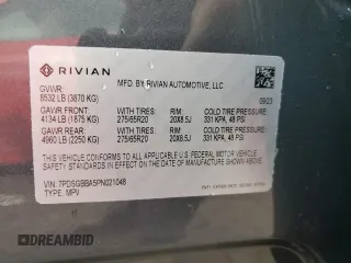 2023 Rivian R1S Adventure with VIN 7PDSGBBA5PN021048, listed as a Copart auction lot 44407815 with 10,642 mi miles and Salvage Title. Bid and sale history available at carsss.com. Image 13.