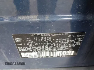 2019 Subaru Outback Limited with VIN 4S4BSENC8K3317105, listed as a IAAI auction lot 42070322 with 59,382 mi miles and . Bid and sale history available at DreamBid. Image 9.