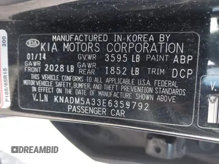 2014 Kia Rio LX with VIN KNADM5A33E6359792, listed as a IAAI auction lot 41911576 with 182,829 mi miles. Bid and sale history available at carsss.com. Image 9.