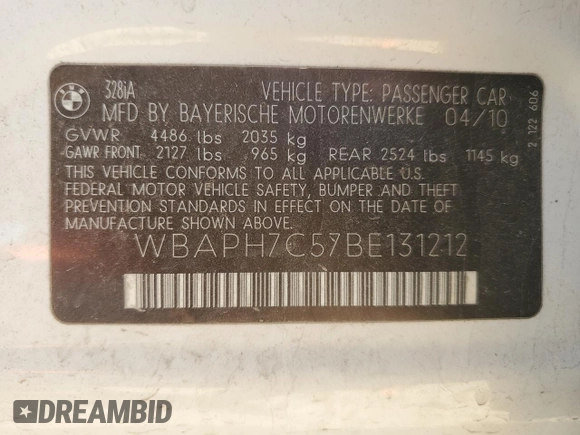2011 BMW 3 Series 328i with VIN WBAPH7C57BE131212, listed as a Copart auction lot 49645615 with 162,798 mi miles and Salvage Title. Bid and sale history available at DreamBid. Image 12.