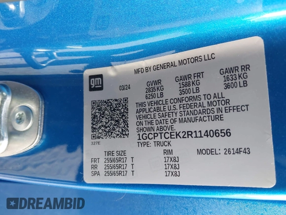 2024 Chevrolet Colorado 4WD LT with VIN 1GCPTCEK2R1140656, listed as a IAAI auction lot 41903659 with 19,698 mi miles and . Bid and sale history available at DreamBid. Image 9.