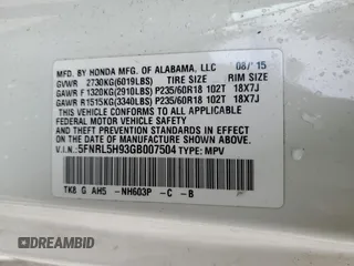 2016 Honda Odyssey Touring Elite with VIN 5FNRL5H93GB007504, listed as a Copart auction lot 51522735 with Not Provided miles and Salvage Title. Bid and sale history available at carsss.com. Image 14.