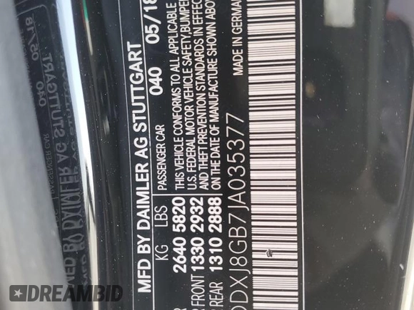 2018 Mercedes-Benz S-Class S 560 with VIN WDDXJ8GB7JA035377, listed as a Copart auction lot 49506415 with 55,535 mi miles and Salvage Title. Bid and sale history available at carsss.com. Image 13.