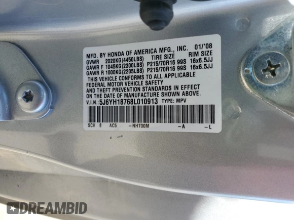 2008 Honda Element EX with VIN 5J6YH18768L010913, listed as a Copart auction lot 49477795 with 254,354 mi miles and Salvage Title. Bid and sale history available at DreamBid. Image 12.