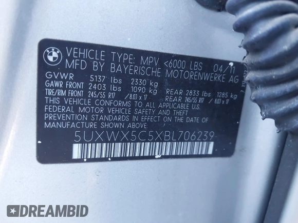 2011 BMW X3 28i with VIN 5UXWX5C5XBL706239, listed as a IAAI auction lot 40258614 with 143,079 mi miles. Bid and sale history available at carsss.com. Image 9.