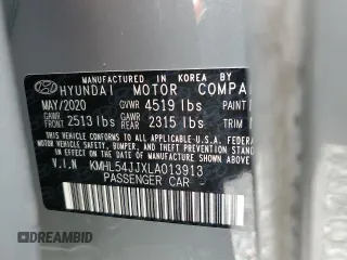 2020 Hyundai Sonata Hybrid Limited with VIN KMHL54JJXLA013913, listed as a Copart auction lot 68998073 with 115,396 mi miles. Bid and sale history available at carsss.com. Image 14.