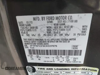 2012 Ford F-150 XL with VIN 1FTFW1CF9CKD37676, listed as a IAAI auction lot 41745242 with 126,570 mi miles. Bid and sale history available at carsss.com. Image 9.