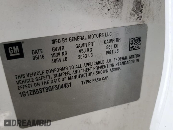 2016 Chevrolet Malibu LS z VIN 1G1ZB5ST3GF304431, wystawiony jako Copart lot #55140585 z przebiegiem 153 325 mil mil oraz Szkoda całkowita • Salvage title. Historia ofert i sprzedaży dostępna na DreamBid. Obrazek 12.
