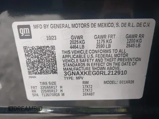 2024 Chevrolet Equinox LT with VIN 3GNAXKEG0RL212910, listed as a IAAI auction lot 40262979 with 10,243 mi miles. Bid and sale history available at carsss.com. Image 9.