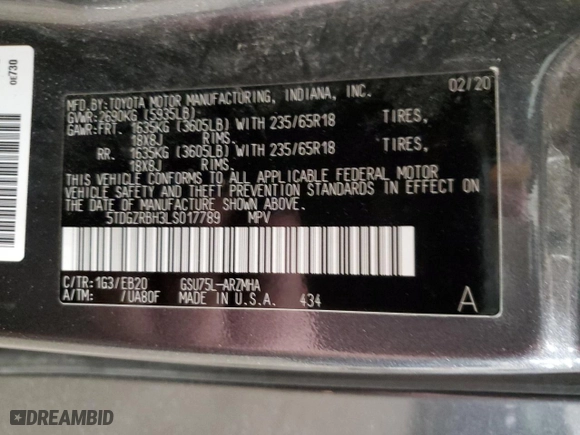 2020 Toyota Highlander XLE with VIN 5TDGZRBH3LS017789, listed as a Copart auction lot 47644425 with 99,548 mi miles and Salvage Title. Bid and sale history available at carsss.com. Image 15.