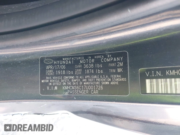 2007 Hyundai Accent GS with VIN KMHCM36C17U001726, listed as a IAAI auction lot 41962105 with 138,952 mi miles. Bid and sale history available at carsss.com. Image 9.