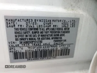 2023 Nissan Sentra SV z VIN 3N1AB8CV0PY312780, wystawiony jako Copart lot #57309805 z przebiegiem 44 575 mil mil oraz Nie do naprawy • Non repairable. Historia ofert i sprzedaży dostępna na DreamBid. Obrazek 12.