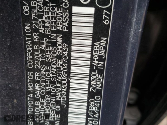 2015 Toyota Prius Four with VIN JTDKN3DUXF0470439, listed as a Copart auction lot 46072535 with 199,157 mi miles and Salvage Title. Bid and sale history available at carsss.com. Image 12.