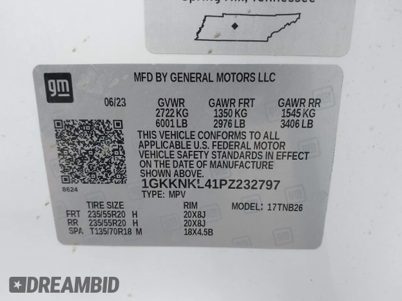 2023 GMC Acadia SLE z VIN 1GKKNKL41PZ232797, wystawiony jako IAAI lot #41505158 z przebiegiem 37 859 mil mil oraz . Historia ofert i sprzedaży dostępna na DreamBid. Obrazek 9.