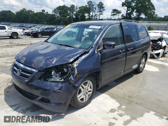 2005 Honda Odyssey EX-L z VIN 5FNRL38775B014777, wystawiony jako Copart lot #56245735 z przebiegiem 222 798 mil mil oraz Szkoda całkowita • Salvage title. Historia ofert i sprzedaży dostępna na DreamBid. Obrazek 1.