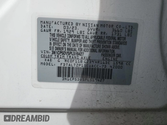 2023 Nissan Kicks SR with VIN 3N1CP5DV5PL519427, listed as a Copart auction lot 51235705 with 21,371 mi miles and Salvage Title. Bid and sale history available at carsss.com. Image 12.