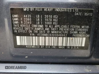 2013 Subaru Legacy Premium with VIN 4S3BMBC62D3048662, listed as a Copart auction lot 58550965 with 108,936 mi miles and Salvage title. Bid and sale history available at DreamBid. Image 12.