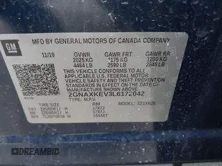 2020 Chevrolet Equinox LT with VIN 2GNAXKEV3L6172042, listed as a IAAI auction lot 41215954 with 142,919 mi miles and . Bid and sale history available at carsss.com. Image 9.