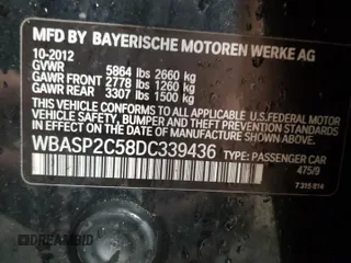 2013 BMW 5 Series 535i Gran Turismo xDrive with VIN WBASP2C58DC339436, listed as a Copart auction lot 57293945 with 169,226 mi miles and Salvage title. Bid and sale history available at DreamBid. Image 12.