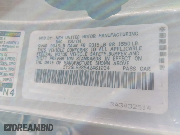 2004 Pontiac Vibe with VIN 5Y2SL62854Z461234, listed as a IAAI auction lot 41499247 with 167,380 mi miles and . Bid and sale history available at DreamBid. Image 9.