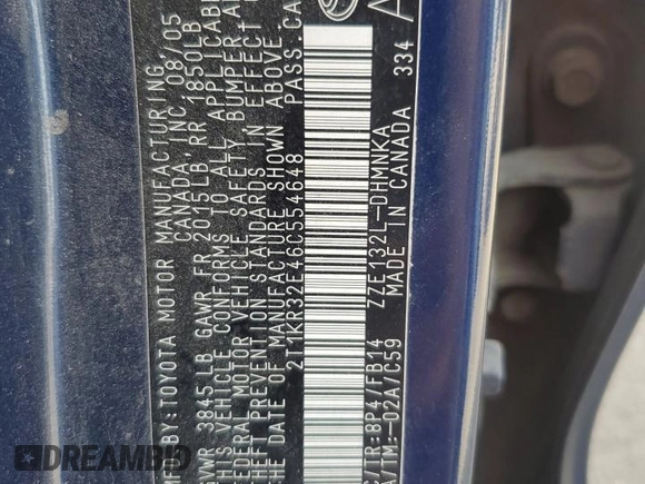 2006 Toyota Matrix STD with VIN 2T1KR32E46C554648, listed as a Copart auction lot 49188925 with 200,489 mi miles and Salvage Title. Bid and sale history available at DreamBid. Image 12.