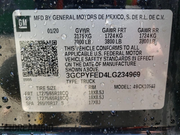 2020 Chevrolet Silverado 1500 LT Trail Boss with VIN 3GCPYFED4LG234969, listed as a Copart auction lot 47037755 with 80,172 mi miles and Salvage Title. Bid and sale history available at carsss.com. Image 12.