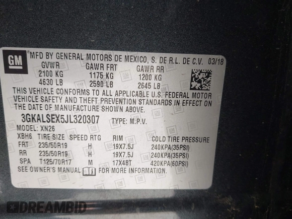 2018 GMC Terrain Denali with VIN 3GKALSEX5JL320307, listed as a IAAI auction lot 42201807 with 77,302 mi miles and . Bid and sale history available at DreamBid. Image 9.