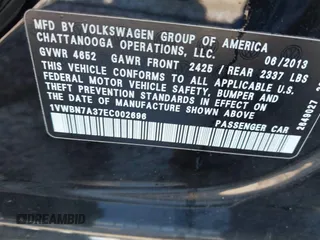 2014 Volkswagen Passat SE с VIN 1VWBN7A37EC002696, выставлен на аукционе IAAI как лот 42308028 с пробегом 165 111 миль миль и . История ставок и продаж доступна на DreamBid. Изображение 9.