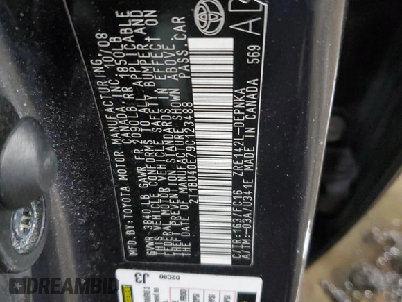 2009 Toyota Corolla with VIN 2T1BU40E79C123488, listed as a Copart auction lot 48465815 with 62,996 mi miles and Salvage Title. Bid and sale history available at carsss.com. Image 12.