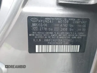2006 Hyundai Azera SE with VIN KMHFC46F06A121940, listed as a IAAI auction lot 41707660 with 209,461 mi miles and . Bid and sale history available at DreamBid. Image 9.