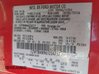 2006 Ford Mustang Standard with VIN 1ZVFT84N965234717, listed as a IAAI auction lot 41772347 with 53,356 mi miles and . Bid and sale history available at carsss.com. Image 9.