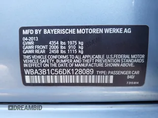 2013 BMW 3 Series 320i with VIN WBA3B1C56DK128089, listed as a IAAI auction lot 41332091 with 101,155 mi miles. Bid and sale history available at carsss.com. Image 8.