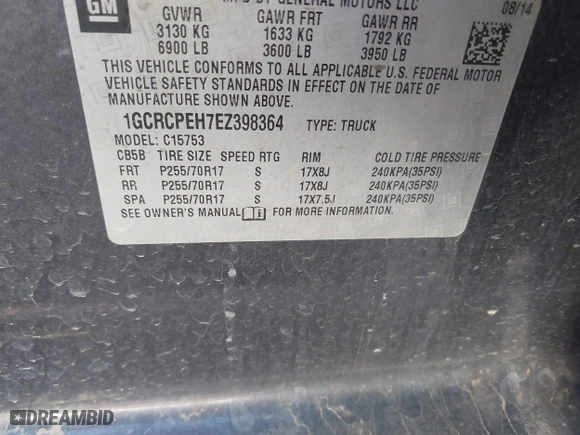 2014 Chevrolet Silverado 1500 Work Truck with VIN 1GCRCPEH7EZ398364, listed as a IAAI auction lot 40852604 with 185,998 mi miles. Bid and sale history available at carsss.com. Image 9.