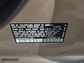 2016 Volkswagen Passat 1.8T SE w/Technology with VIN 1VWBS7A38GC018059, listed as a IAAI auction lot 41684959 with 44,850 mi miles. Bid and sale history available at carsss.com. Image 9.