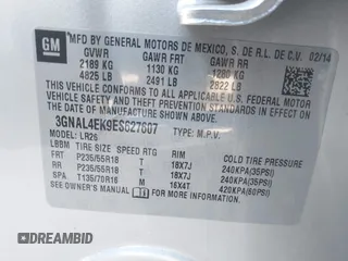 2014 Chevrolet Captiva Sport LTZ with VIN 3GNAL4EK9ES627607, listed as a IAAI auction lot 41282919 with 157,008 mi miles. Bid and sale history available at carsss.com. Image 9.