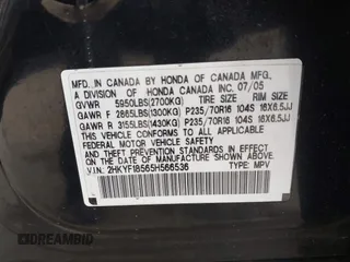 2005 Honda Pilot EX-L с VIN 2HKYF18565H566536, выставлен на аукционе IAAI как лот 42283758 с пробегом 131 630 миль миль и . История ставок и продаж доступна на DreamBid. Изображение 9.