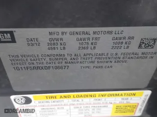 2013 Chevrolet Malibu ECO with VIN 1G11F5RRXDF106677, listed as a IAAI auction lot 41738890 with 101,924 mi miles. Bid and sale history available at carsss.com. Image 9.