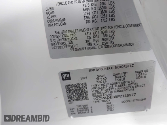 2023 Chevrolet Silverado 1500 with VIN 1GCPADE89PZ115977, listed as a IAAI auction lot 42025071 with 27,635 mi miles and . Bid and sale history available at DreamBid. Image 9.