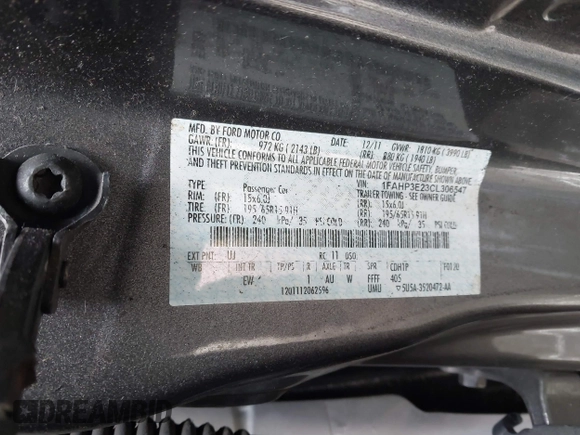 2012 Ford Focus S with VIN 1FAHP3E23CL306547, listed as a IAAI auction lot 41831357 with 187,629 mi miles and . Bid and sale history available at DreamBid. Image 9.