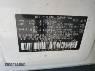 2019 Subaru Outback Limited with VIN 4S4BSAJC0K3257464, listed as a Copart auction lot 54972885 with Not Provided miles and Salvage Title. Bid and sale history available at DreamBid. Image 12.